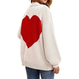 Cozy Oversized Red Heart Cardigan – Valentine’s Day